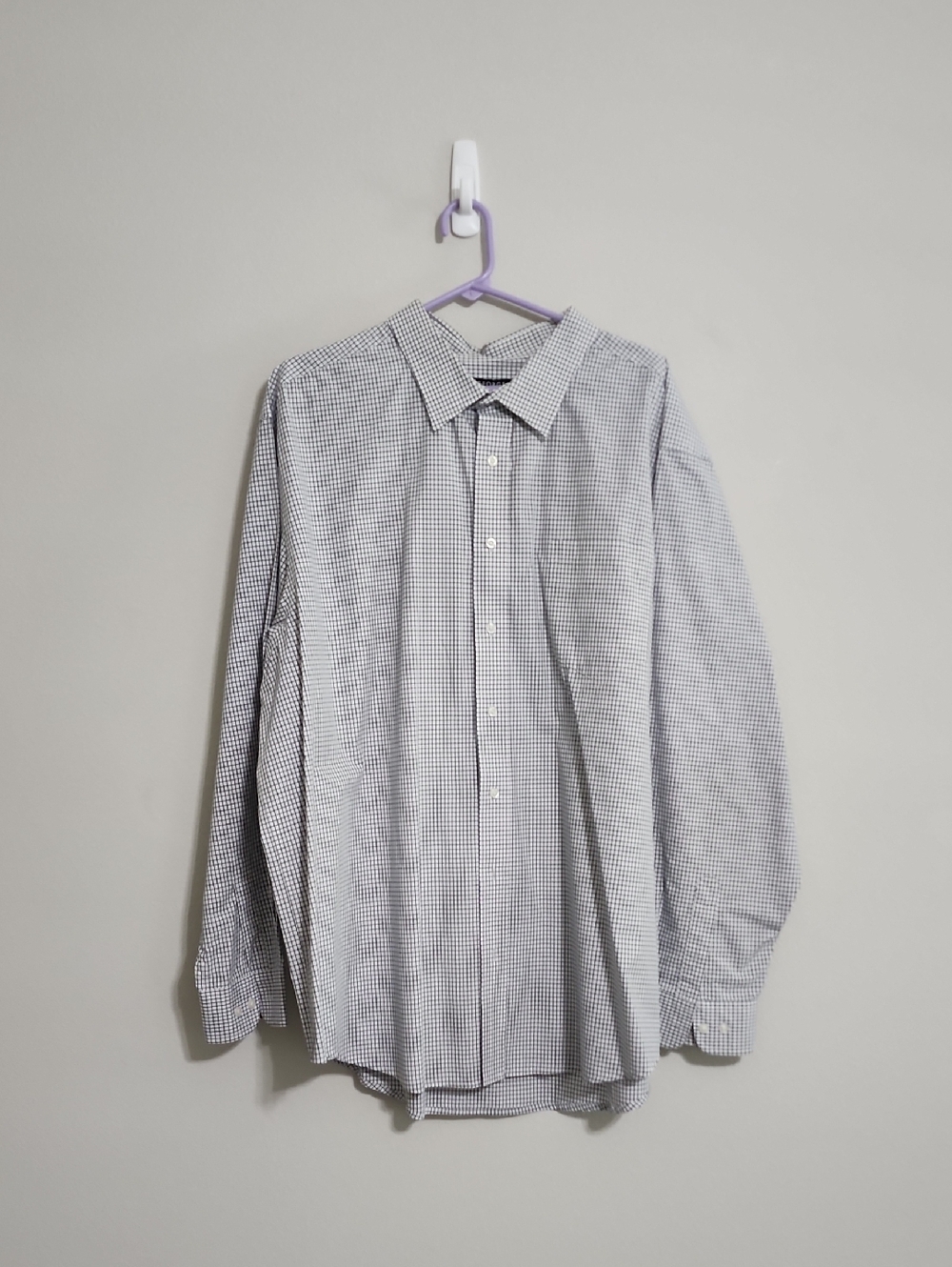 George Men's Long Sleeve 100% Cotton Button-Up Shirt 3XL Blue White Mini Check